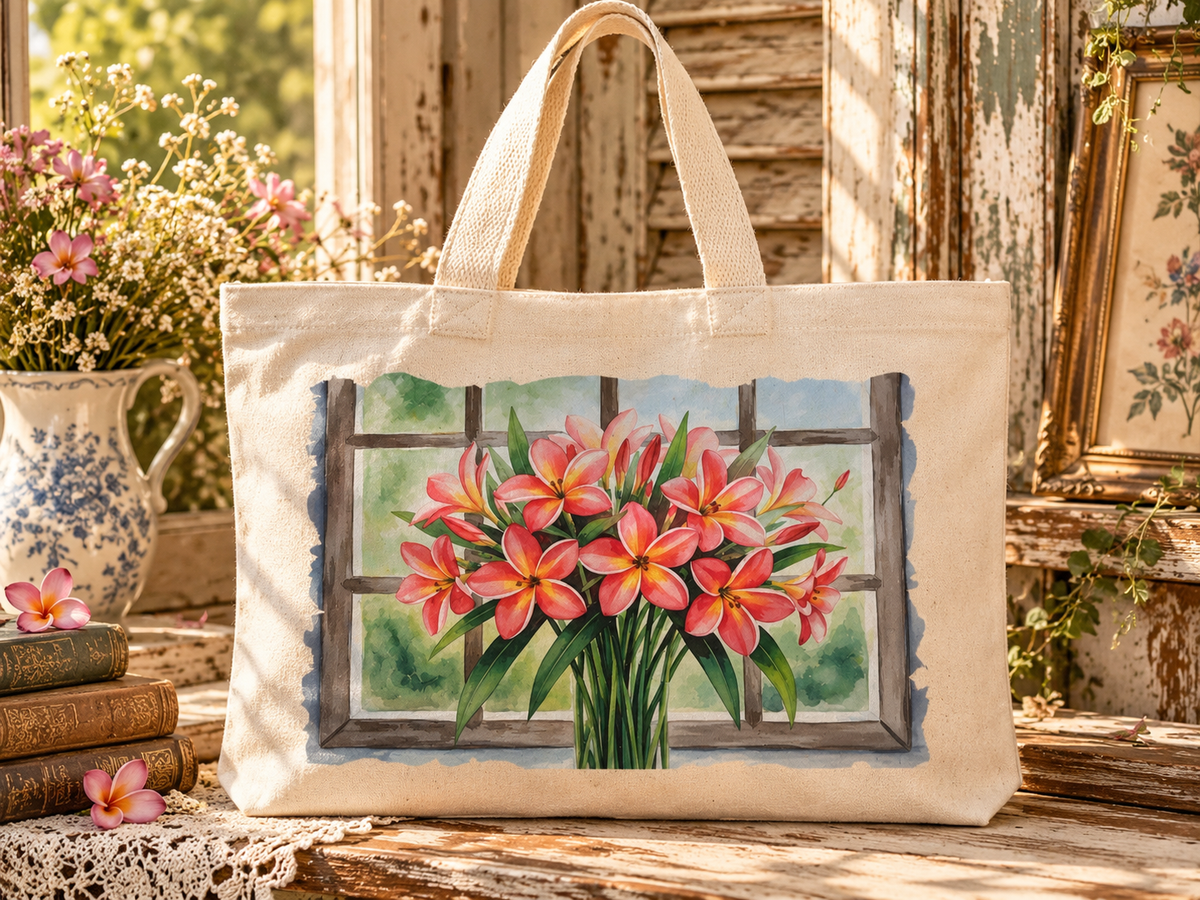 PLUMERIA BOUQUET ART TOTE