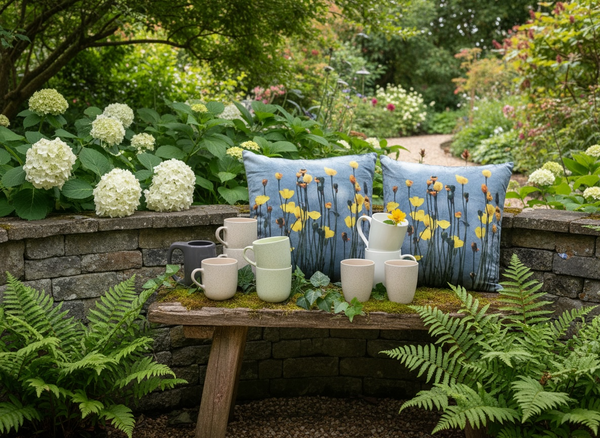 2 DEOSAI POPPY CUSHION COVERS AND 2 CERAMIC MUGS