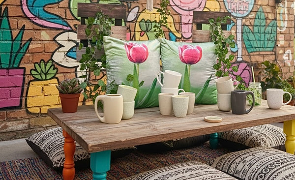 2 TULIP CUSHION COVERS 2 CERAMIC MUGS